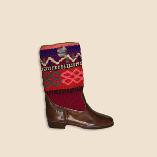 ANETA Kelim Boots Kastanjebruin Hoog