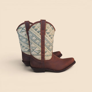 Kelim Boots Met Groen Beige Stof en Leer